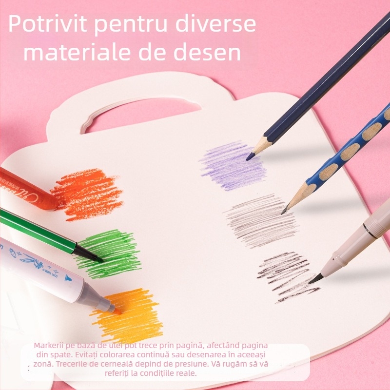 Deli MK902 Carte de desen minunată și drăguță - 22 de pagini pentru copii de grădiniță, hârtie albă, legare cu adeziv, portabilă cu mâner