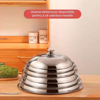 Cap de oală din oțel inoxidabil, transparent, cu capac rotund din sticlă pentru aburi și mâner