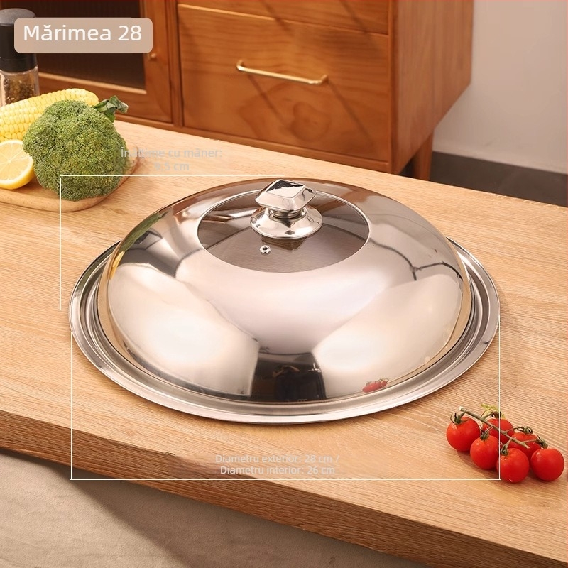 Cap de oală din oțel inoxidabil, transparent, cu capac rotund din sticlă pentru aburi și mâner