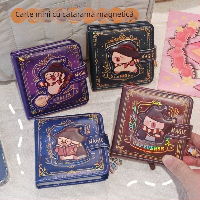 Caiet Capybara în stil magic, cu închidere magnetică, ilustrații drăguțe, caiet portabil de vocabular pentru elevi