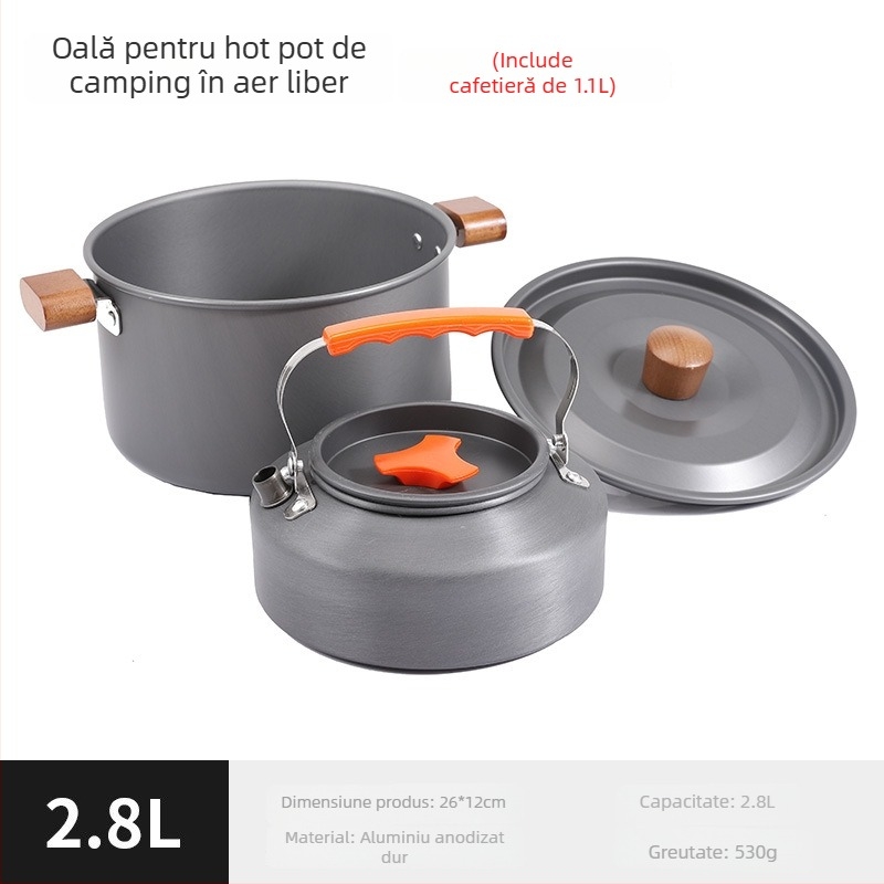 Oală de camping din aluminiu, 4L, ultra-ușoară, pentru 3-5 persoane