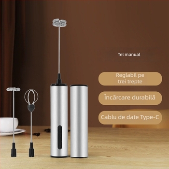 Bețișor de ou portabil din oțel inoxidabil, USB reîncărcabil, mixer de uz casnic, mini spumator de lapte
