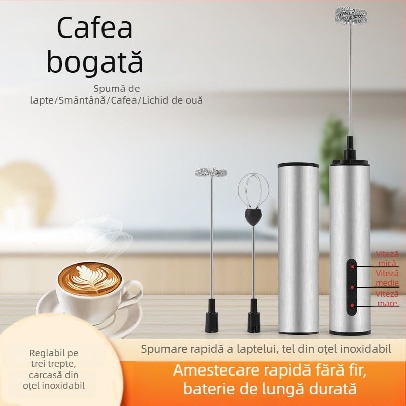 Bețișor de ou portabil din oțel inoxidabil, USB reîncărcabil, mixer de uz casnic, mini spumator de lapte