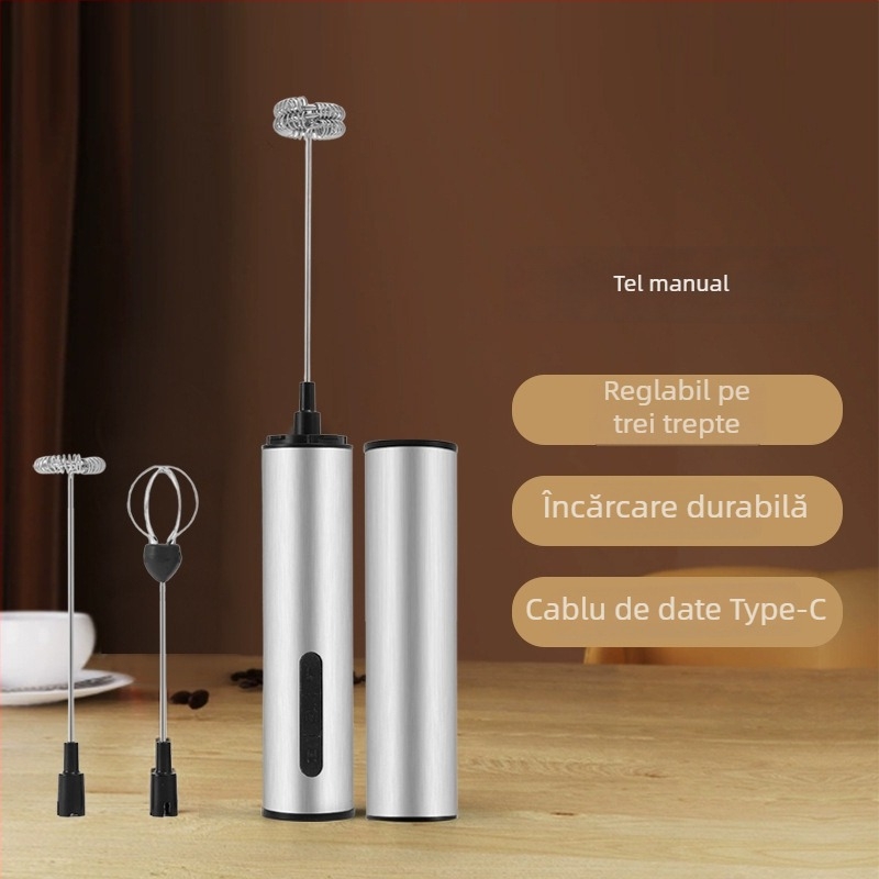 Bețișor de ou portabil din oțel inoxidabil, USB reîncărcabil, mixer de uz casnic, mini spumator de lapte