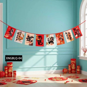 Flaguri decorative din material textil impermeabil pentru Anul Calului 2026 – stegulețe suspendate pentru decorarea Anului Nou și a Festivalului de Primăvară