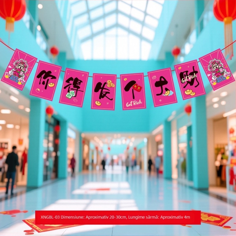 Flaguri decorative din material textil impermeabil pentru Anul Calului 2026 – stegulețe suspendate pentru decorarea Anului Nou și a Festivalului de Primăvară