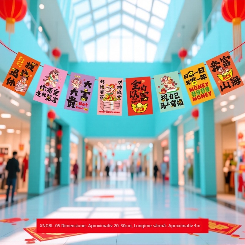 Flaguri decorative din material textil impermeabil pentru Anul Calului 2026 – stegulețe suspendate pentru decorarea Anului Nou și a Festivalului de Primăvară