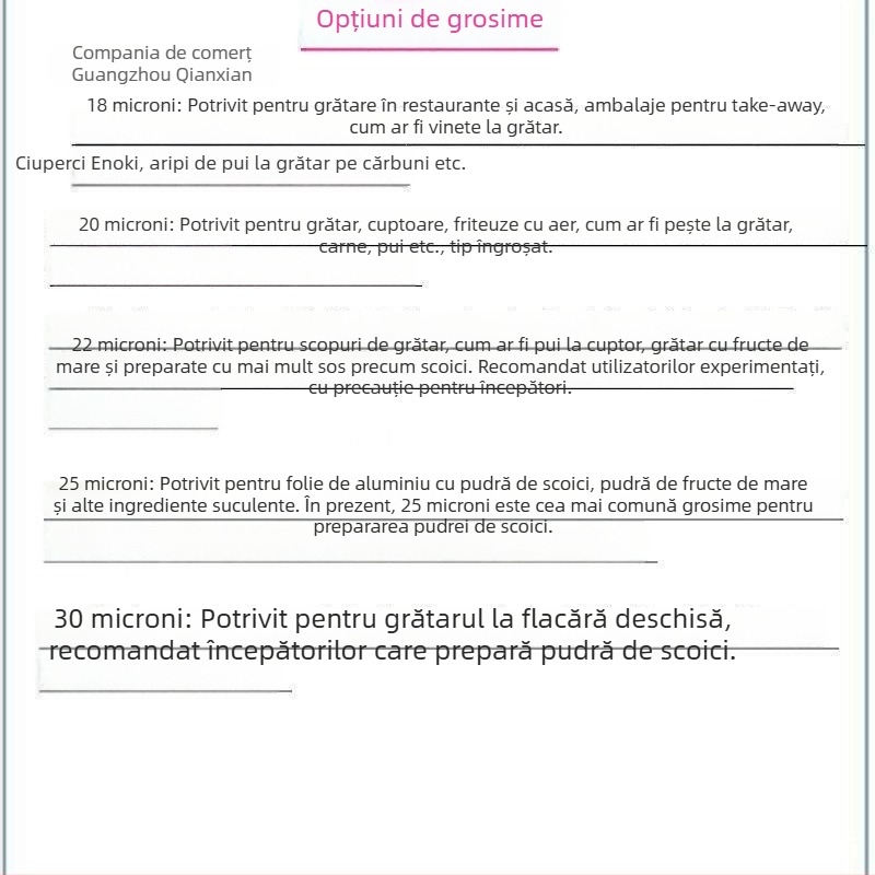 Folie de aluminiu moale, îngroșată pentru cuptor – destinat uzului casnic și comercial; ideală pentru pește, fructe de mare și pui.
