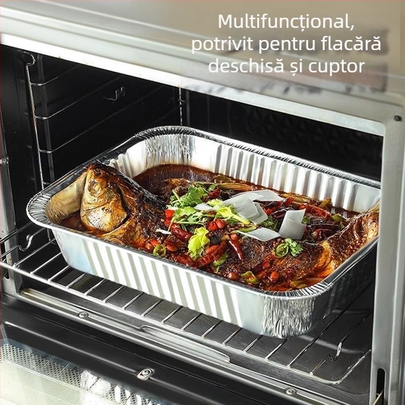 Tavă dreptunghiulară din folie de aluminiu, de unică folosință, pentru pește la grătar și homar, de calitate alimentară, rezistentă la temperaturi înalte, pentru exterior