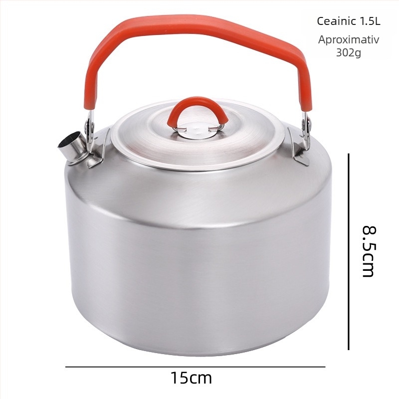 Set de vase pentru camping din oțel inoxidabil 304: ceainic, tigaie, oală pentru tocană, oală pliabilă, lingură și spatulă