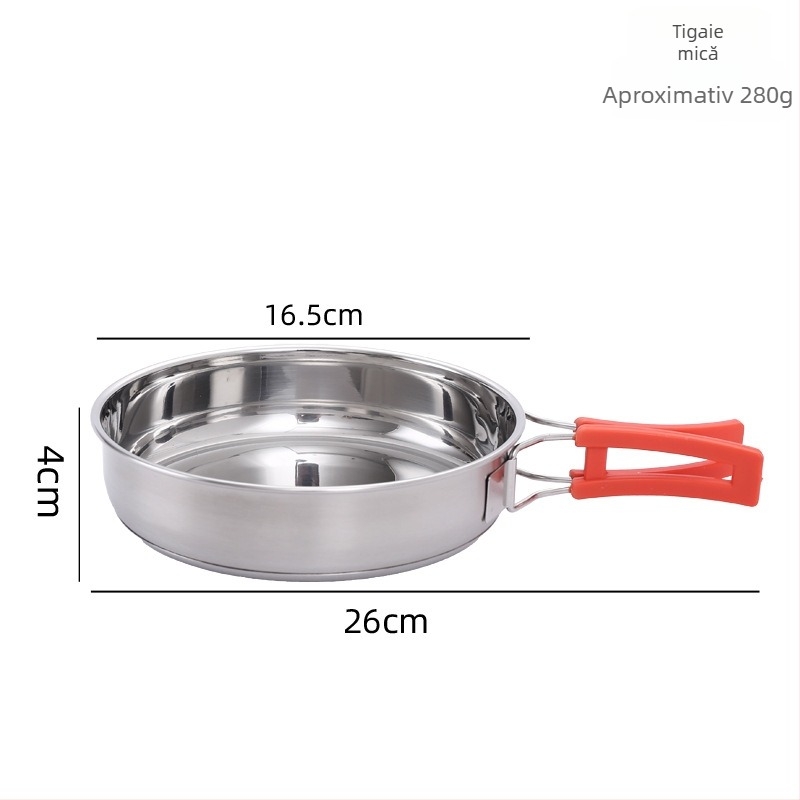 Set de vase pentru camping din oțel inoxidabil 304: ceainic, tigaie, oală pentru tocană, oală pliabilă, lingură și spatulă