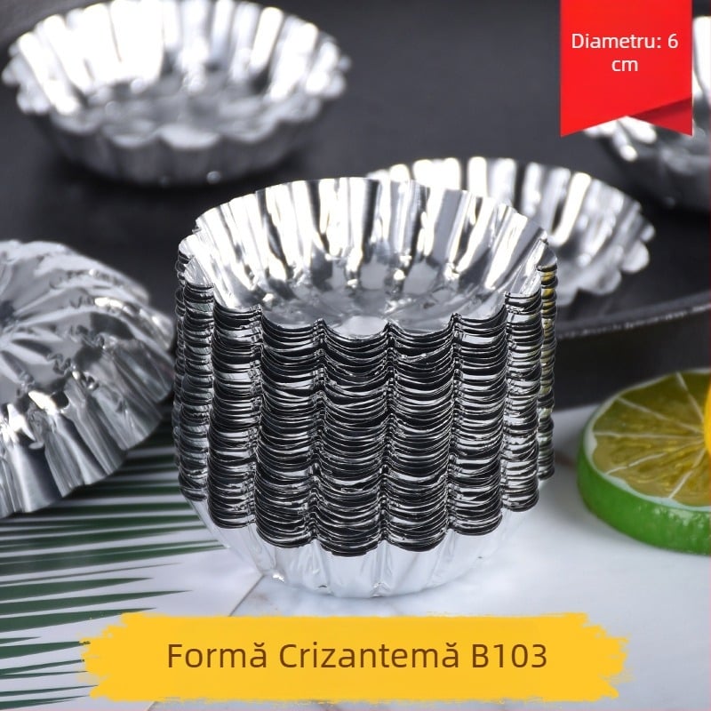 B103 Molduri de tartă cu formă de crizantemă, din folie de aluminiu, rezistente la temperaturi înalte, 200 buc.