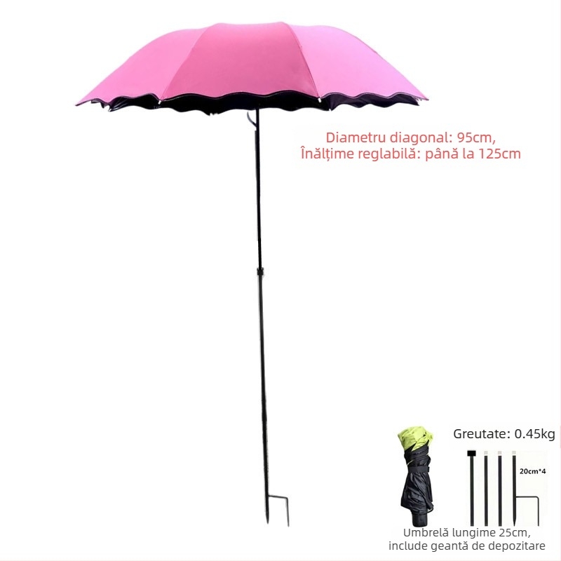 Umbrelă mare cu diametrul de 95 cm, imprimeu hortensie, protecție împotriva soarelui și ploii, deschidere și închidere manuală