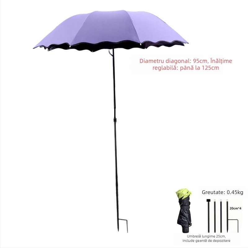 Umbrelă mare cu diametrul de 95 cm, imprimeu hortensie, protecție împotriva soarelui și ploii, deschidere și închidere manuală