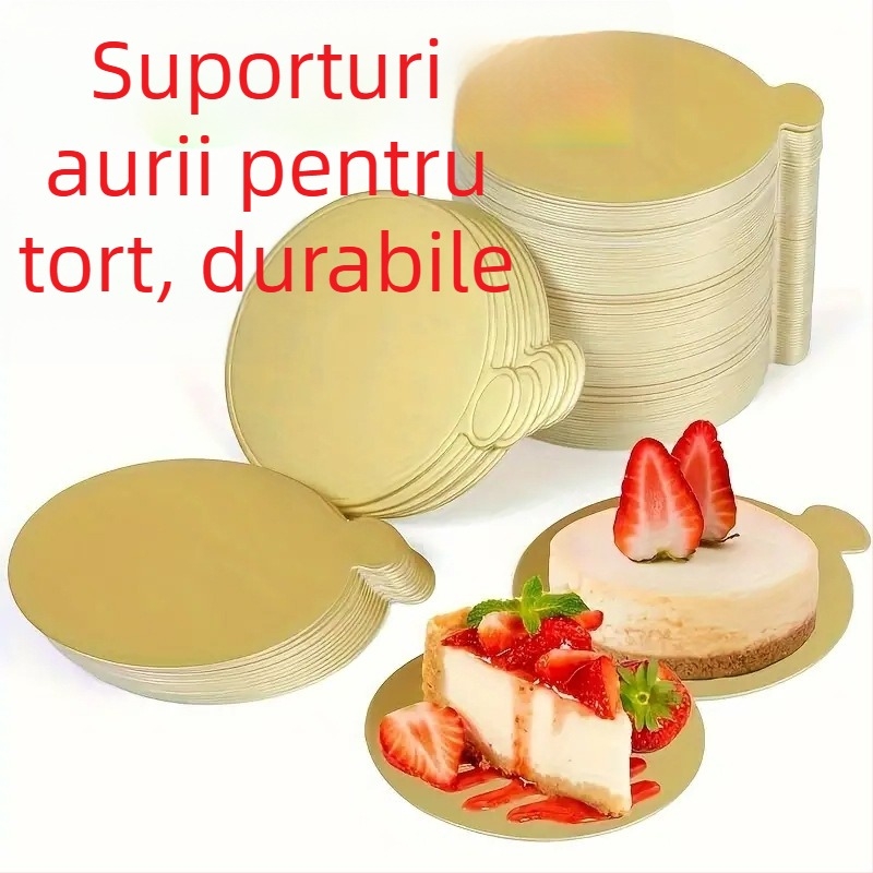 Bază rotundă pentru tort, placă aurie cu acoperire din silicon pentru coacere