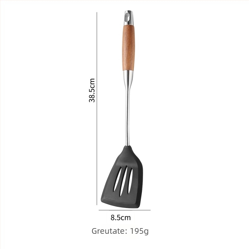 Set spatule din silicon cu oțel inoxidabil 304, ustensile de bucătărie rezistente la temperaturi înalte, antiaderente, cu mâner din lemn