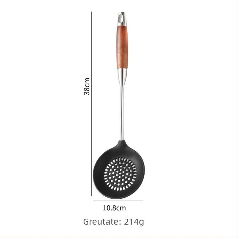 Set spatule din silicon cu oțel inoxidabil 304, ustensile de bucătărie rezistente la temperaturi înalte, antiaderente, cu mâner din lemn