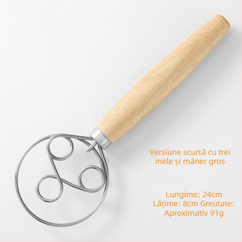 Set de unelte pentru patiserie din oțel inoxidabil: tel pentru ouă, rulou pentru aluat, mixer de aluat și sită de făină cu mâner din lemn