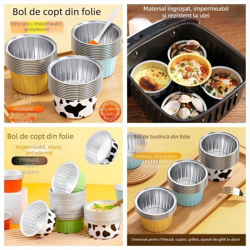Cupe puding din folie de aluminiu pentru cuptor cu aer și cuptor, forme de prăjituri din folie de aluminiu, ustensile groase pentru coacere în casă