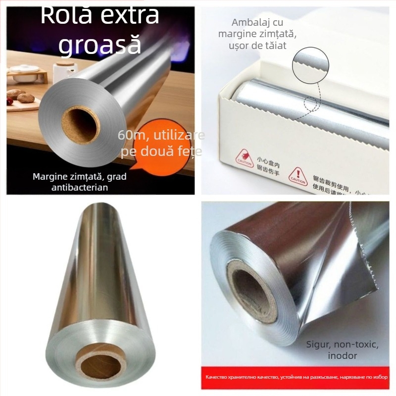 folie de aluminiu groasă pentru grătar și coacere, compatibilă cu cuptorul și air fryer.