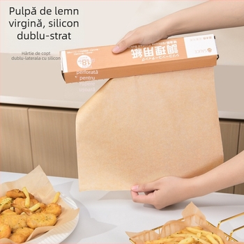 Hârtie de copt stil japonez, cu acoperire din silicon, pentru cuptor, tavă de grătar și folie; hârtie absorbantă pentru ulei pentru friteuza cu aer casnic