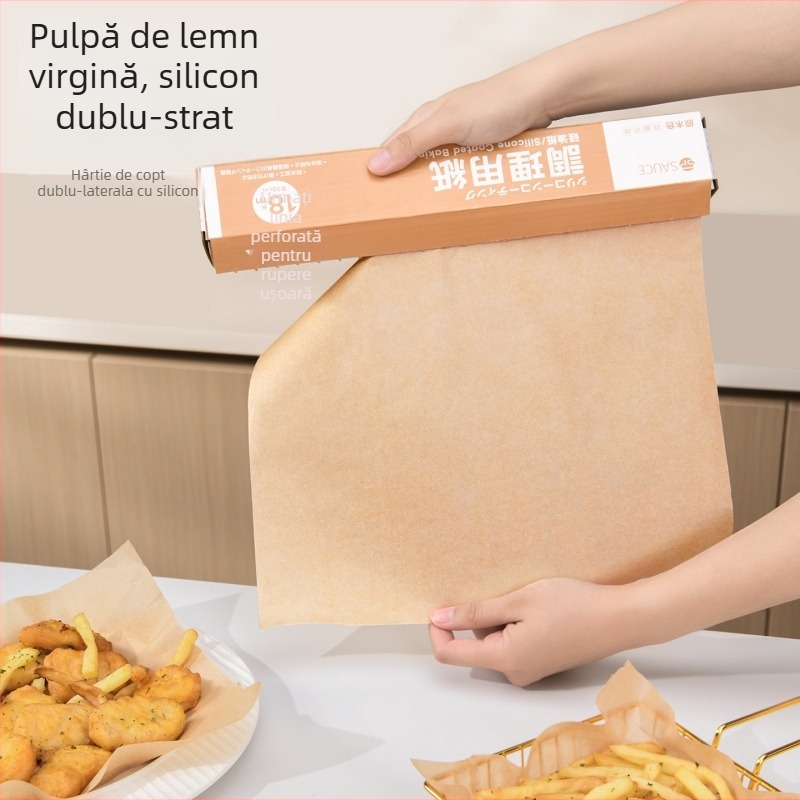 Hârtie de copt stil japonez, cu acoperire din silicon, pentru cuptor, tavă de grătar și folie; hârtie absorbantă pentru ulei pentru friteuza cu aer casnic