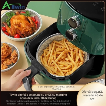 Tăvi din folie de aluminiu pentru air fryer, forme rotunde, de unică folosință, 30 de bucăți