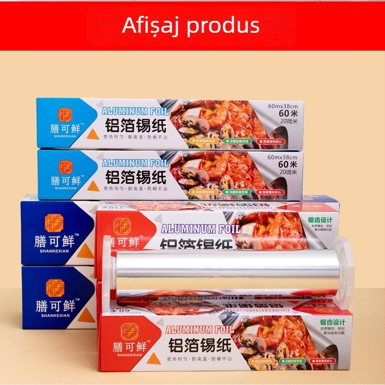 Rolă de folie de aluminiu, grosime 10 microni, pentru cuptor și air fryer, alimentară, rezistentă la temperaturi înalte, pentru grătar