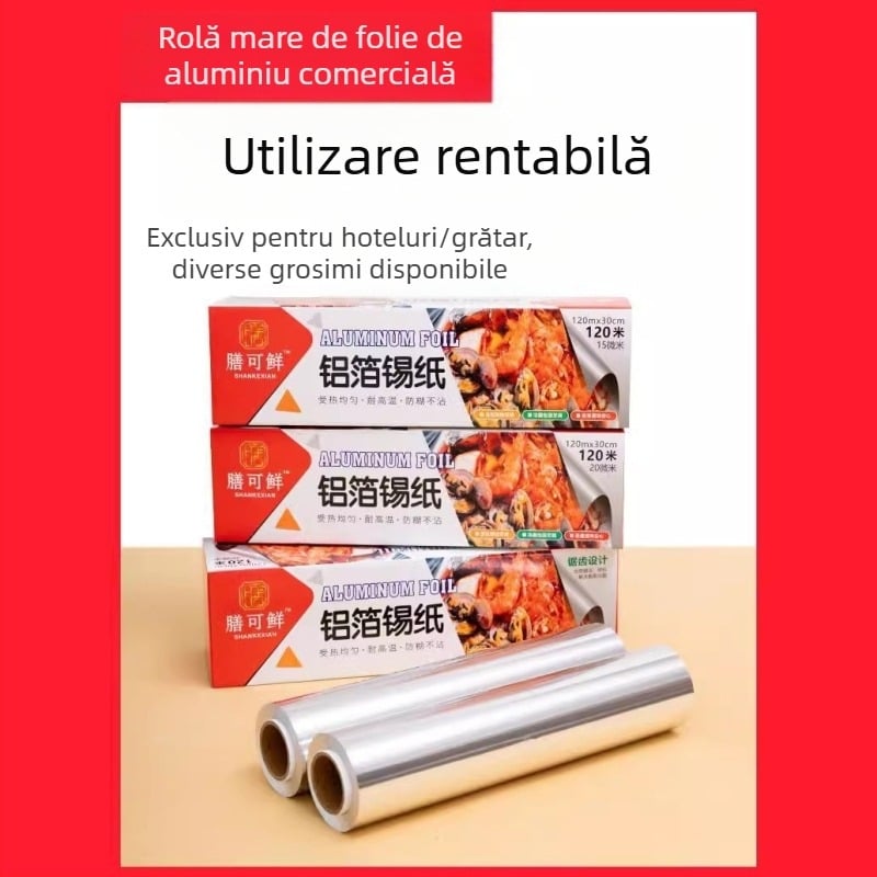 Rolă de folie de aluminiu, grosime 10 microni, pentru cuptor și air fryer, alimentară, rezistentă la temperaturi înalte, pentru grătar
