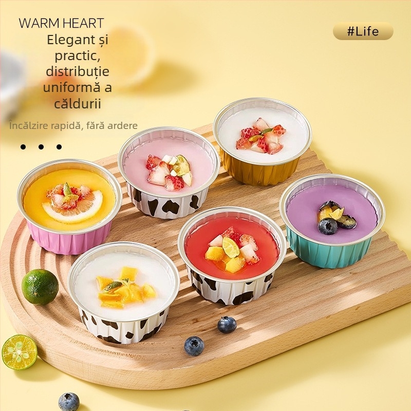 Cupe mici din folie de aluminiu pentru air fryer, forme pentru tarte cu ouă, recipiente reutilizabile pentru cuptor și abur, diametru 8,5 cm