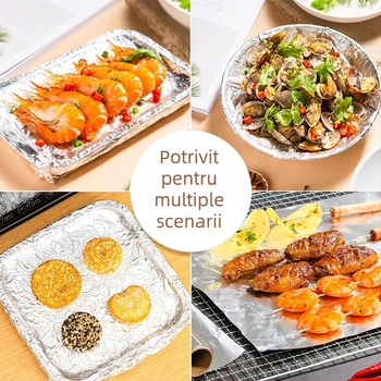 folie de aluminiu de calitate alimentară, groasă, pentru coacere, grătar și prăjire în air fryer; rezistență la temperaturi înalte, utilizare în bucătărie