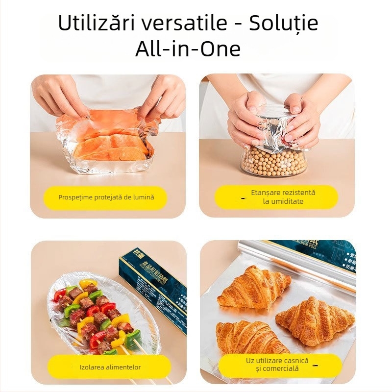 folie de aluminiu de calitate alimentară, groasă, pentru coacere, grătar și prăjire în air fryer; rezistență la temperaturi înalte, utilizare în bucătărie