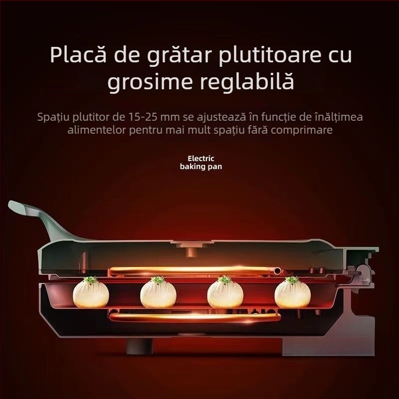Tigaie electrică griddle cu design adâncit și mărit, încălzire pe ambele fețe, tigaie antiaderentă pentru clătite, gătit, coacere și prăjire găluște