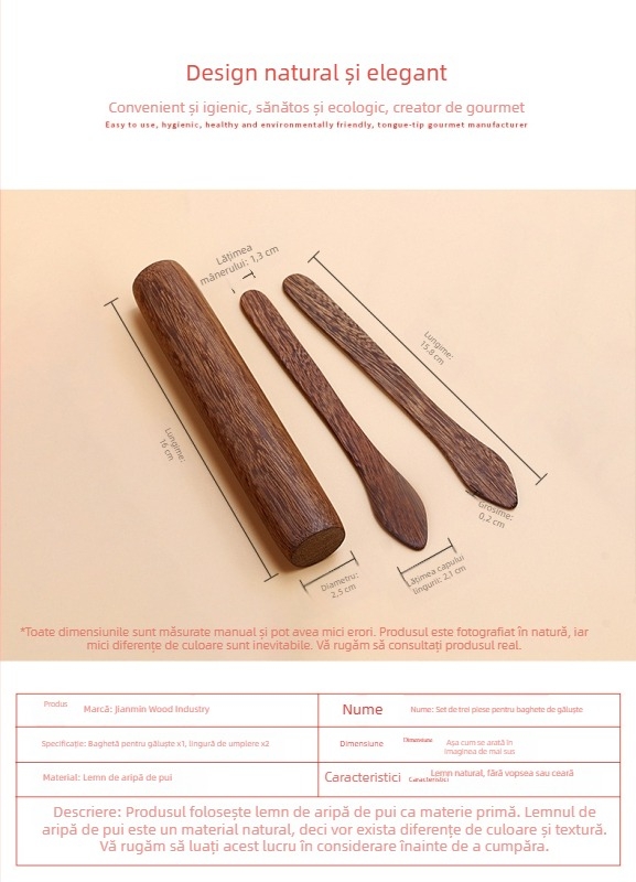 Set din trei piese cu rolă din lemn Padauk și lingură de umplere pentru găluște, baozi și wonton – utilizare casnică