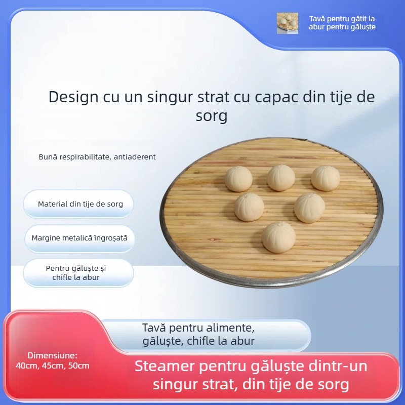 Covoraș antiaderent din tulpini de sorgo pentru găluște, tavă rotundă cu un singur strat pentru aburire
