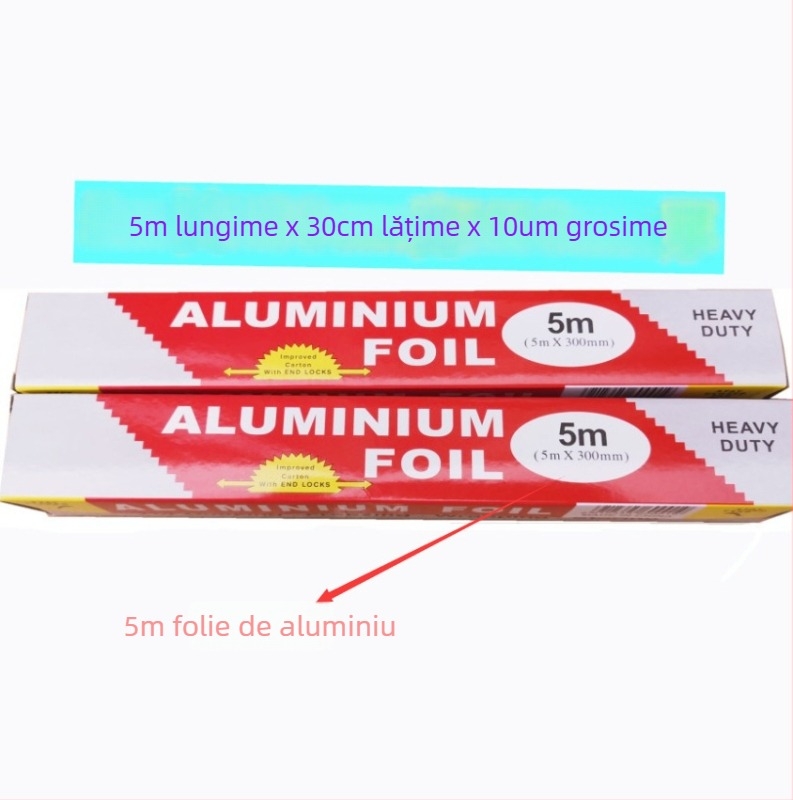 Folie de aluminiu de unică folosință pentru grătar și coacere, 30 cm × 3 m, grosime 10 μm, îngroșată