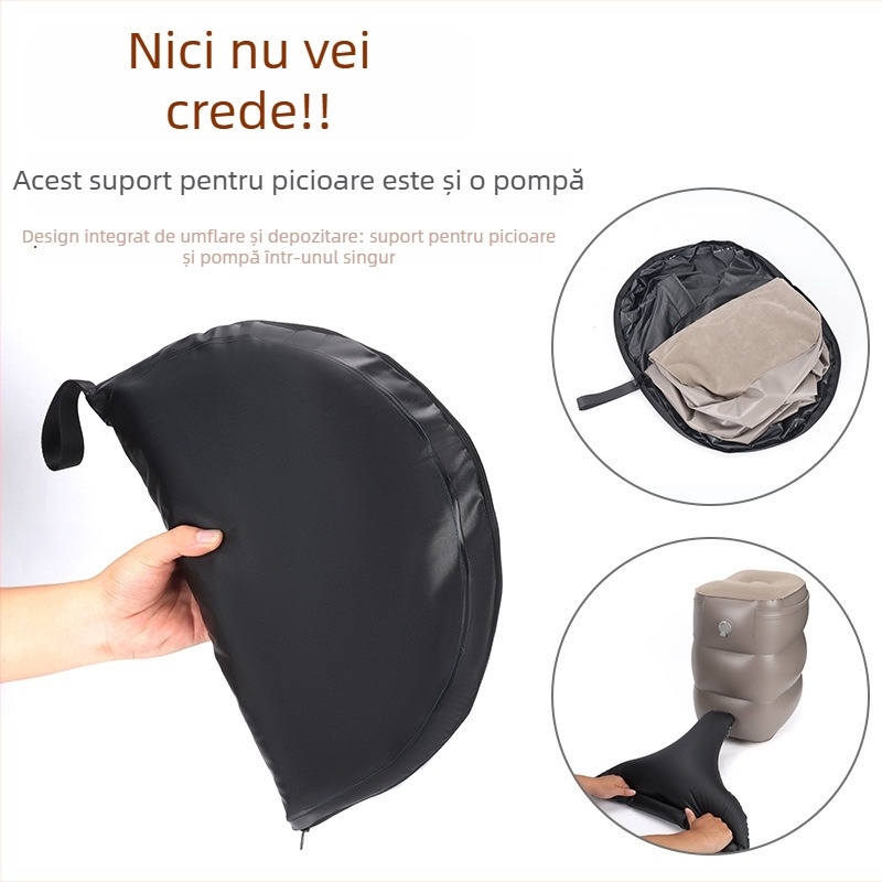 Suport de picioare gonflabil cu suprafață velurată, pliabil — pentru avion, tren, automobil și odihnă la birou