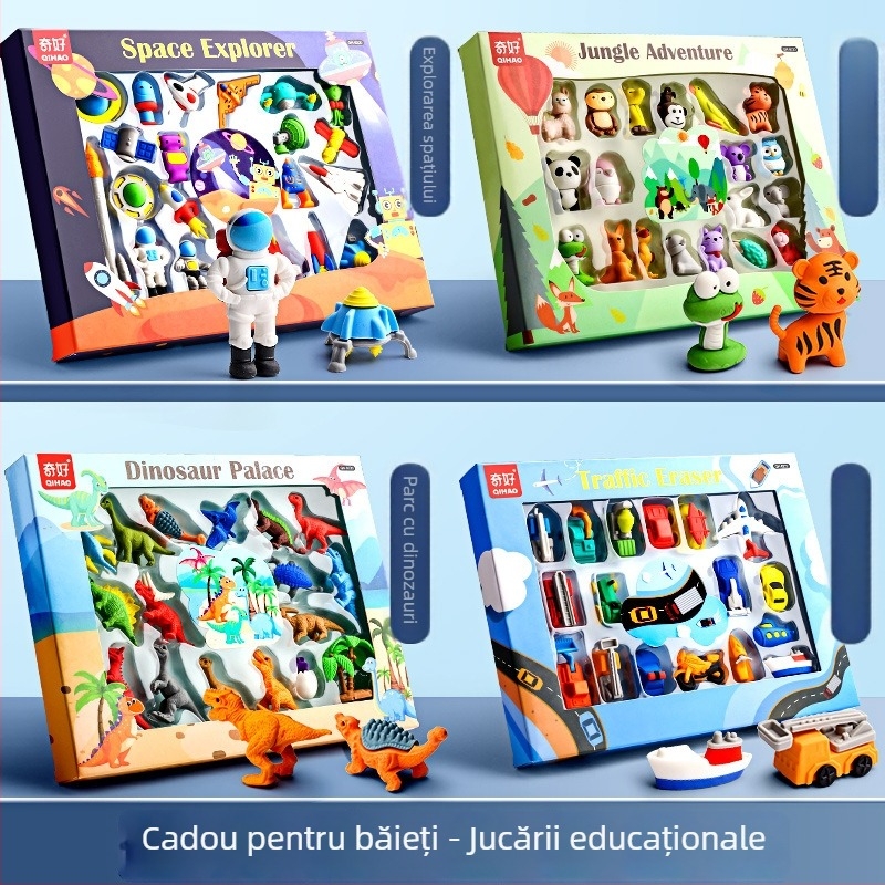 Qihao 8220 Set de radere pentru copii, cu personaje de desene animate – Prințesa și Dinozaur, cutie cadou jucărie