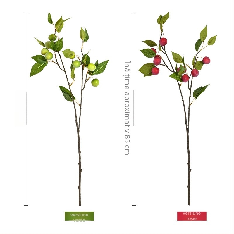 Ramuri artificiale de prune cu fructe lime – plante decorative pentru aranjamente florale și recuzită fotografică