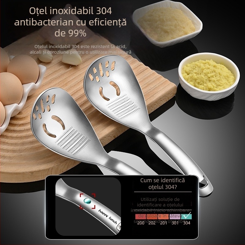 Lingură multifuncțională pentru măcinat, strecurător din oțel inoxidabil, zdrobitor de ghimbir și usturoi, instrument de bucătărie pentru gătit