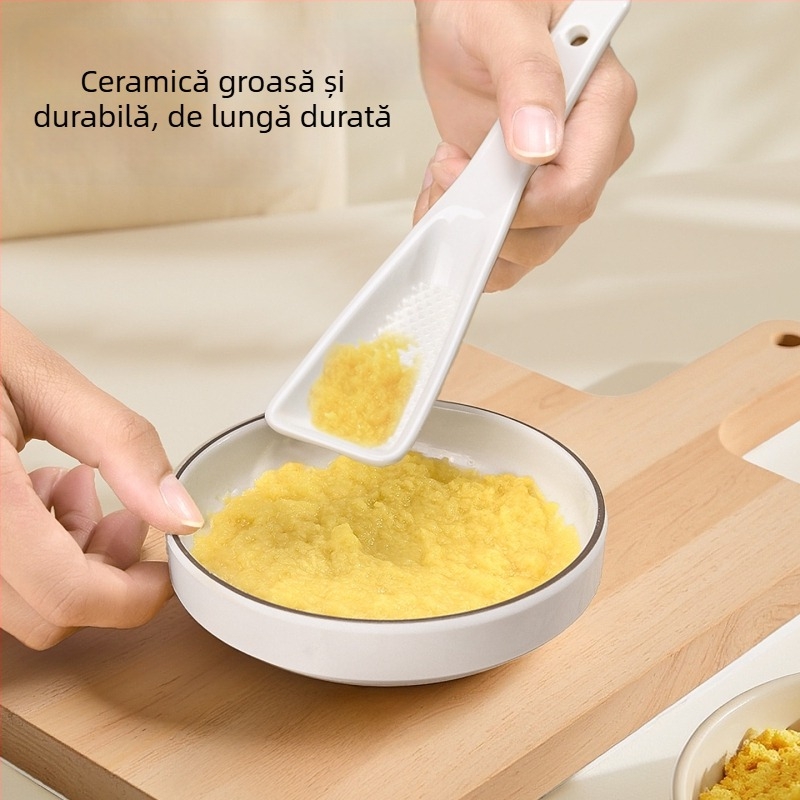 Râșniță ceramică pentru ghimbir și usturoi, zdrobitor manual pentru pastă, unealtă cu lingură