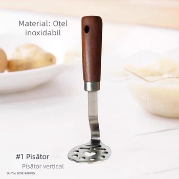 Noul model zdrobitor de cartofi cu bază stabilă, din oțel inoxidabil și lemn de nuc, design labă de pisică, pentru hrana bebelușilor
