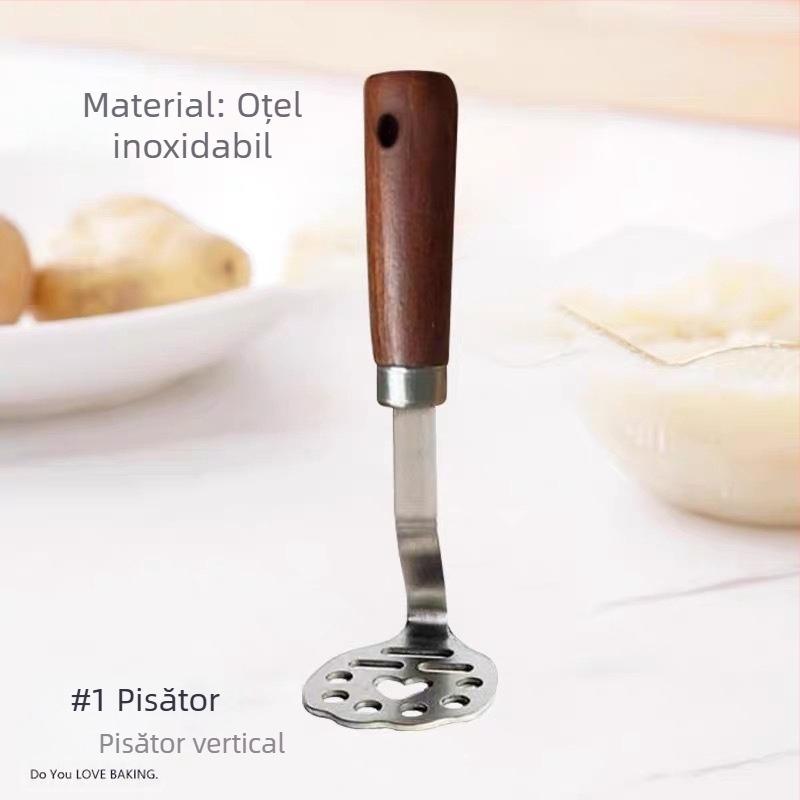 Noul model zdrobitor de cartofi cu bază stabilă, din oțel inoxidabil și lemn de nuc, design labă de pisică, pentru hrana bebelușilor