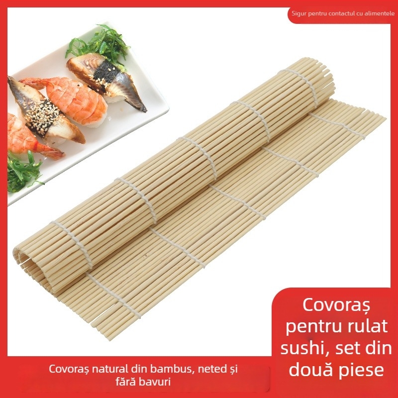 Covor de sushi din bambus cu matriță pentru orez cu nori, stil coreean și japonez, DIY alge marine, bile de orez lipicioase, plăcuță din bambus