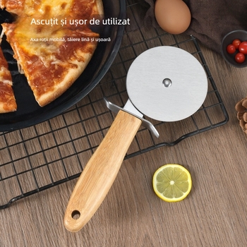 Tăietor de pizza cu mâner din bambus și roată
