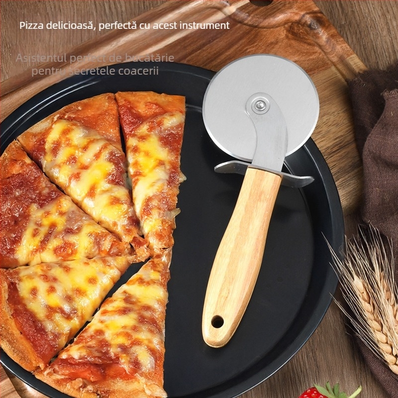 Tăietor de pizza cu mâner din bambus și roată