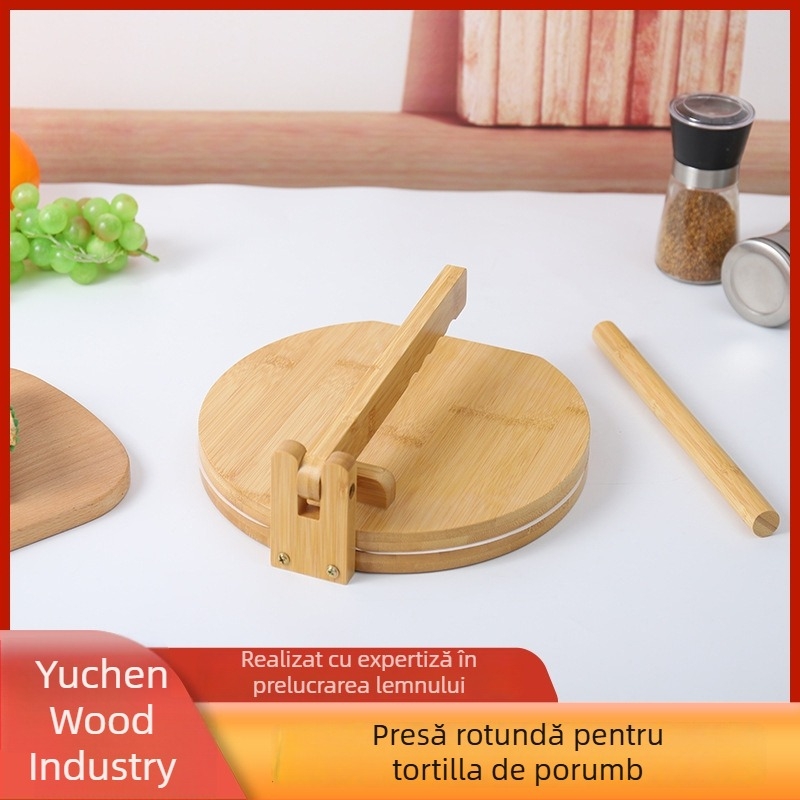 Presă rotundă din lemn pentru tortilla cu matriță de aluat din bambus