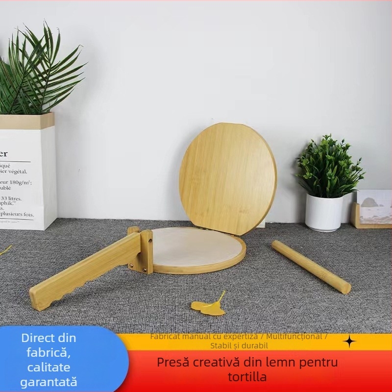 Presă rotundă din lemn pentru tortilla cu matriță de aluat din bambus
