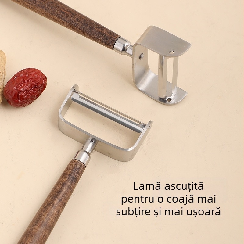 Cuțit de decojit cu mâner din nuc – unealtă din oțel inoxidabil, multifuncțională pentru decojit fructe și cartofi