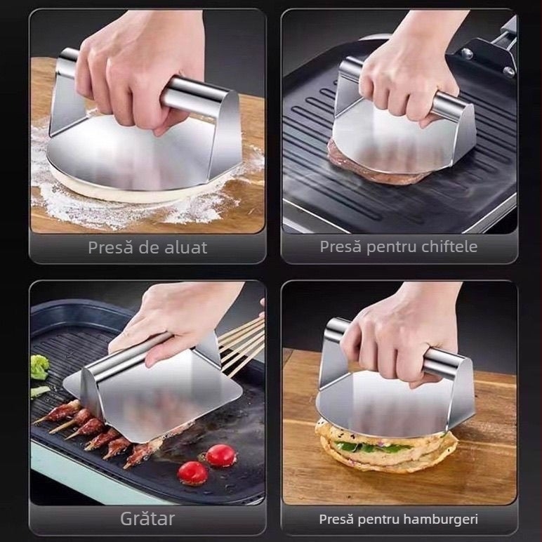 Presă manuală din oțel inoxidabil pentru piure de cartofi, pastă de usturoi, pastă de carne, foi de dumplings, prăjituri din orez lipicios și pastă de creveți, pentru preparate pe plită de fier.